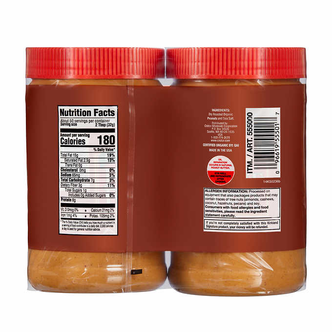Kirkland Signature Organic Peanut Butter, 28 oz, 2-count