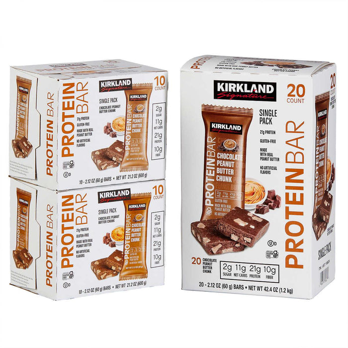 Kirkland Signature Protein Bars Chocolate Peanut Butter Chunk 2.12 oz, 20-count