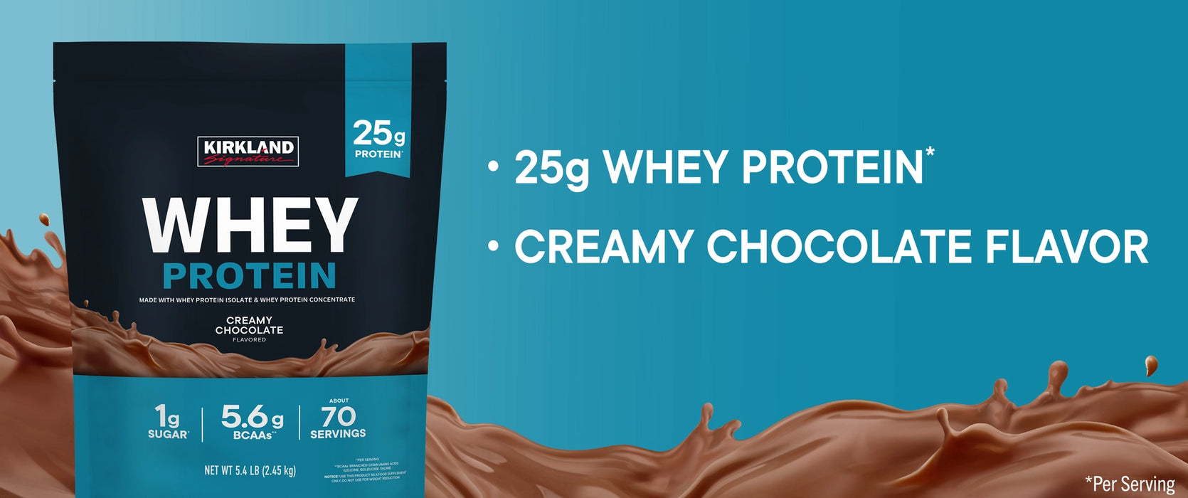 Kirkland Signature Whey Protein, Creamy Chocolate, 5.4lbs