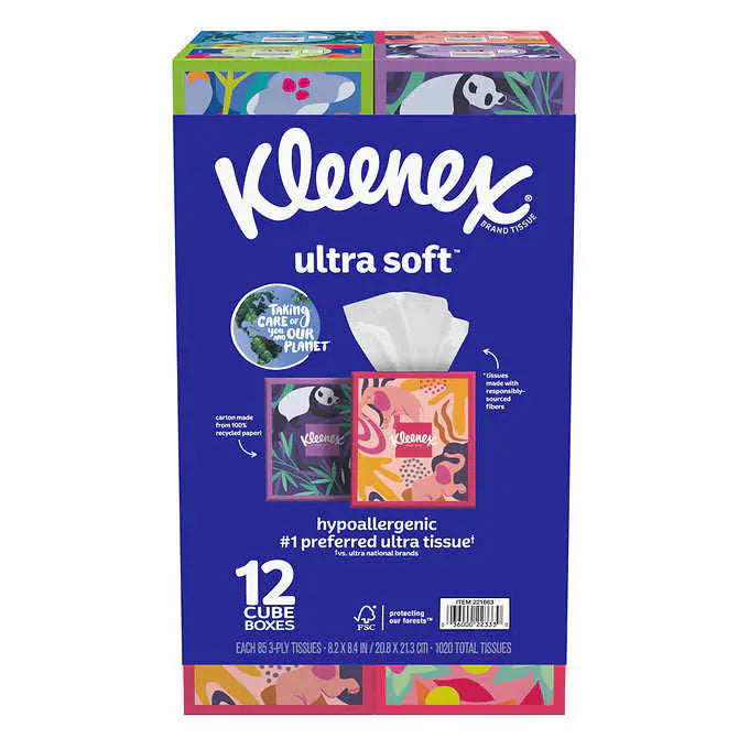 Kleenex Ultra Soft Facial Tissue, 3-Ply, 85-count, 12-pack