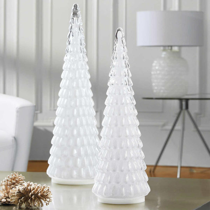 LED Glass Holiday Trees, Set of 2