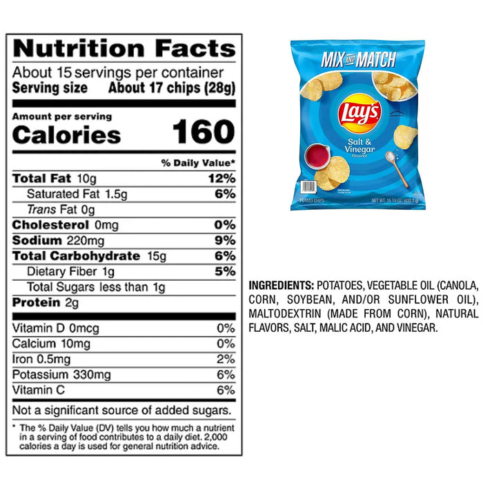 Lay's Salt and Vinegar Flavored Potato Chips, 15.25 oz.