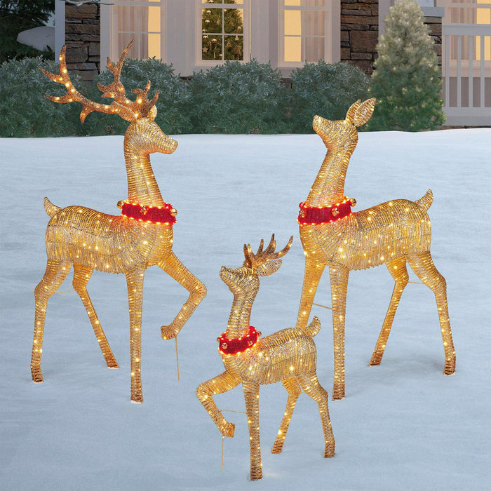 Lighted LED Deer Family with Bell Collars, Set of 3