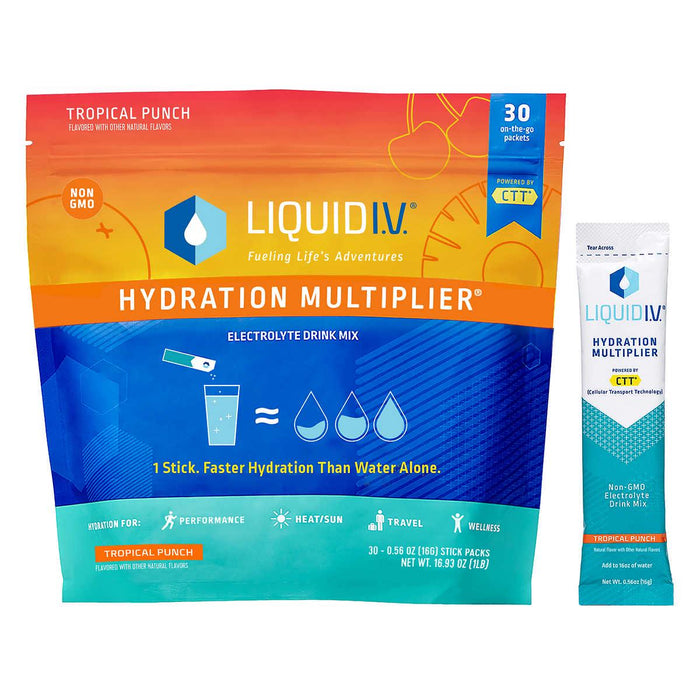 Liquid I.V. Hydration Multiplier, 30 Individual Serving Stick Packs Resealable Pouch, Tropical Punch