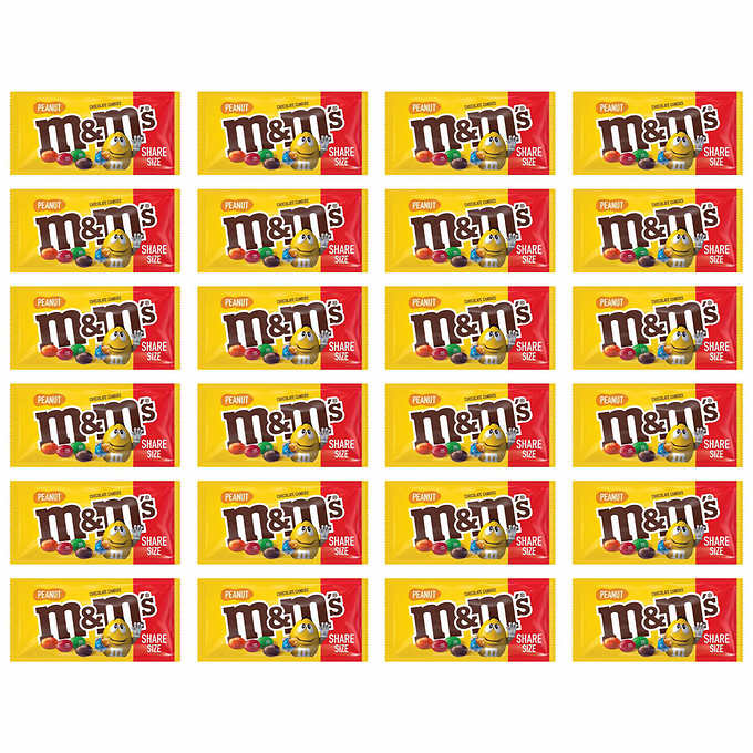 M&M's, Chocolate Candies, Peanut, Sharing Size, 3.27 oz. Bags (24