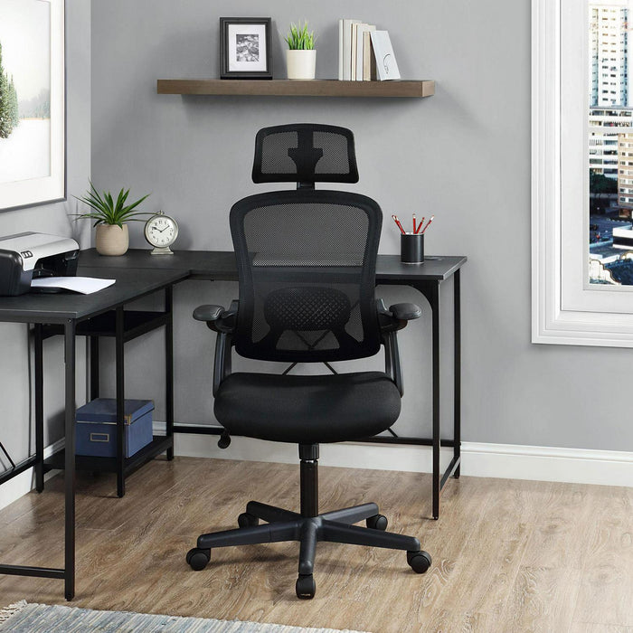 Mainstays Ergonomic Office Chair with Adjustable Headrest, Black Fabric, 275 lb capacity