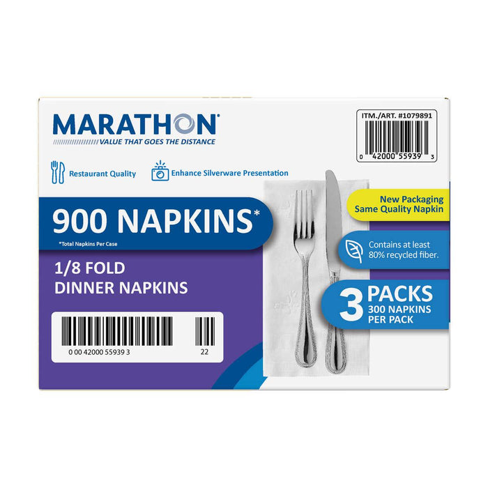 Marathon Dinner Napkin, 1/8 Fold, 2-Ply, 300-count, 3-pack