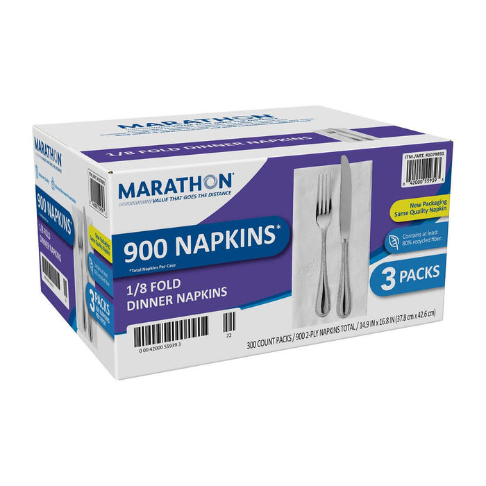 Marathon Dinner Napkin, 1/8 Fold, 2-Ply, 300-count, 3-pack