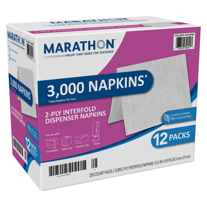 Marathon Interfold Dispenser Napkins, 2-ply, 250-count, 12-packs