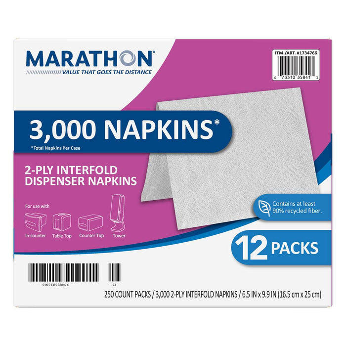 Marathon Interfold Dispenser Napkins, 2-ply, 250-count, 12-packs