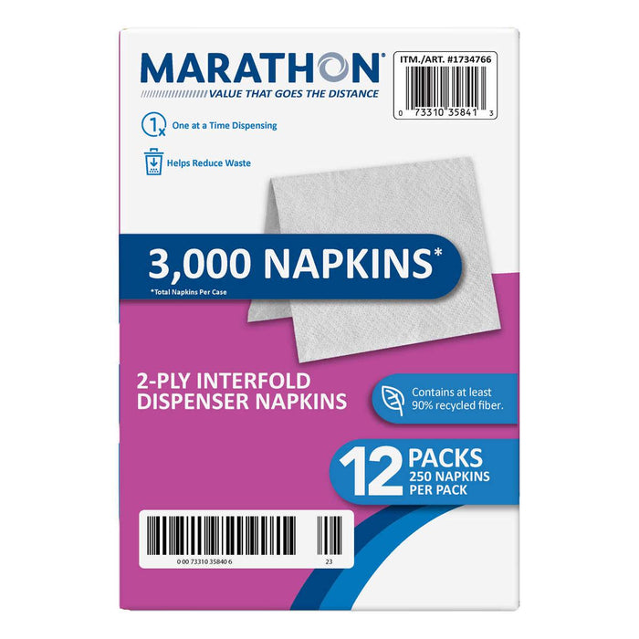 Marathon Interfold Dispenser Napkins, 2-ply, 250-count, 12-packs