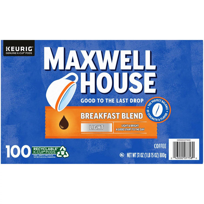 Maxwell House Breakfast Blend Light Roast K-Cup Coffee Pods (100 ct.) ) | Home Deliveries