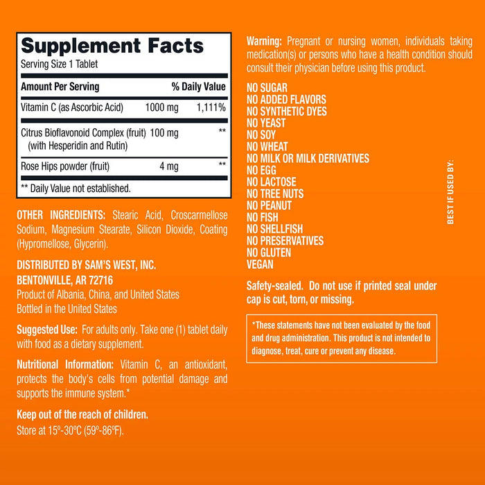 Member's Mark Vitamin C Plus Citrus Bioflavonoids and Rose Hips Tablets, 1000mg, 500 ct.