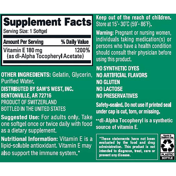 Member's Mark Vitamin E Softgels, 180 mg, 500 ct.