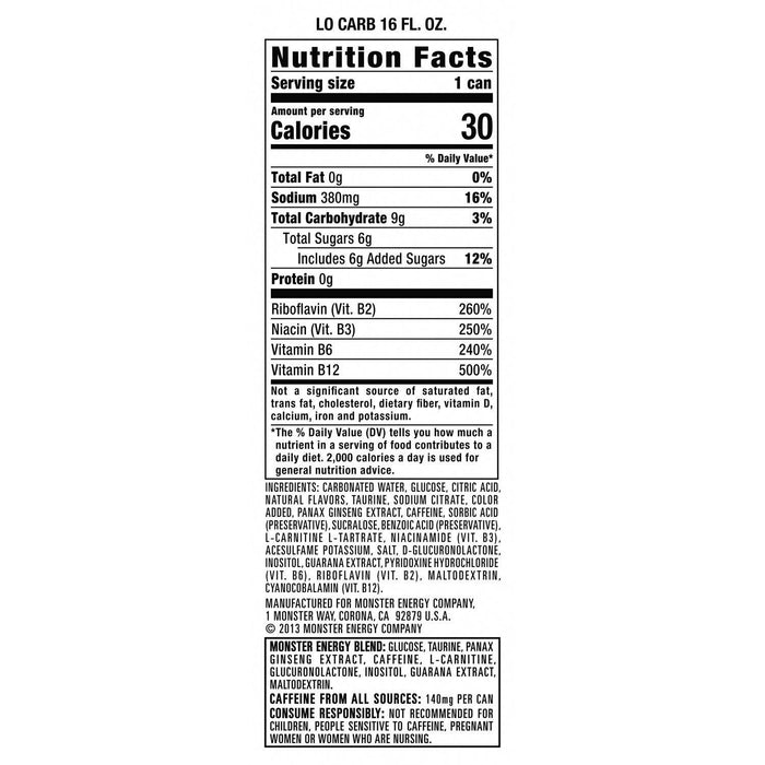 Monster Energy Lo-Carb 16 fl. oz., 24 pk.