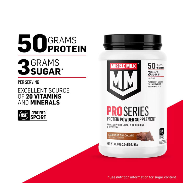 Muscle Milk Pro Series 50g Whey Protein Powder, Knockout Chocolate 2.54 lbs.