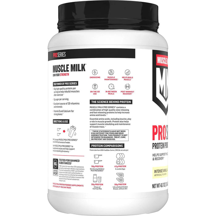 Muscle Milk Pro Series 50g Whey Protein Powder, Intense Vanilla 2.54 lbs.