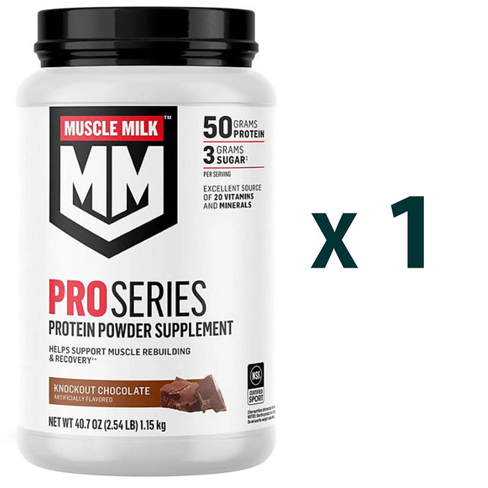 Muscle Milk Pro Series 50g Whey Protein Powder, Knockout Chocolate 2.54 lbs.