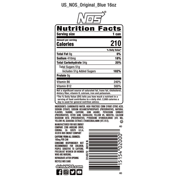 NOS High Performance Energy Drink, 16 fl. oz., 24 pk.