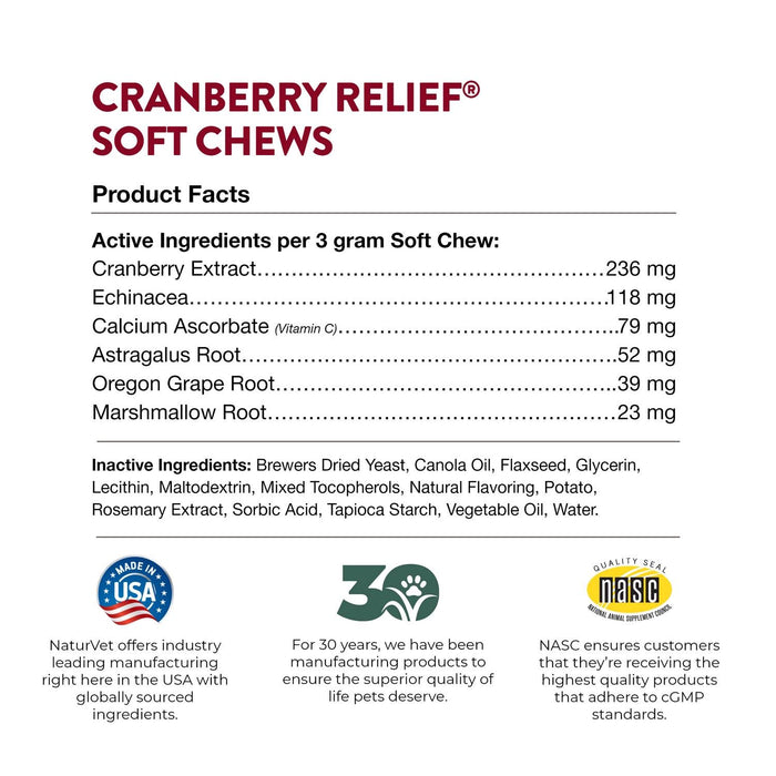 NaturVet, Cranberry Relief Plus Echinacea Soft Chews for Dogs, 120ct.