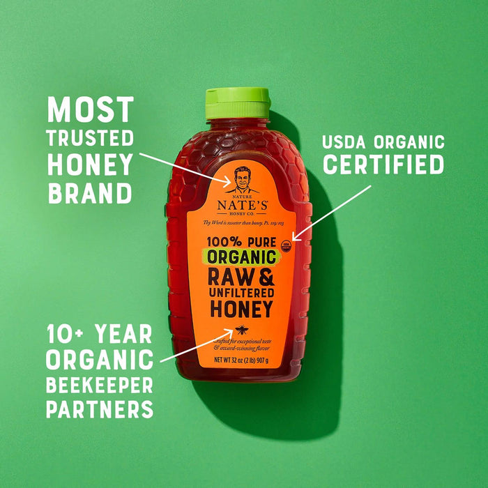 Nature Nate's 100% Organic Pure Raw and Unfiltered Honey 40 oz.