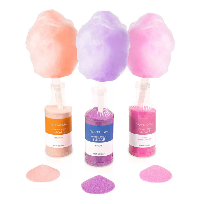 Nostalgia Cotton Candy Flossing Sugar - Grape, Pink Bubble Gum, Orange - 3 Pack