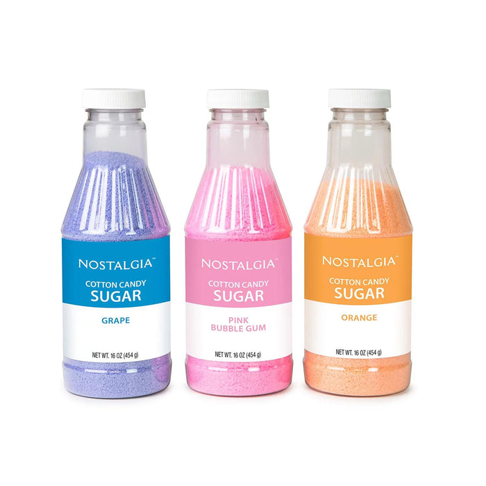 Nostalgia Cotton Candy Flossing Sugar - Grape, Pink Bubble Gum, Orange - 3 Pack