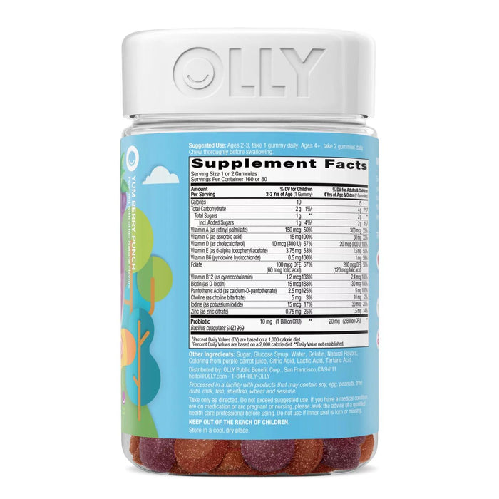 OLLY Kids Multivitamin + Probiotic Gummy, Berry, 160 ct.