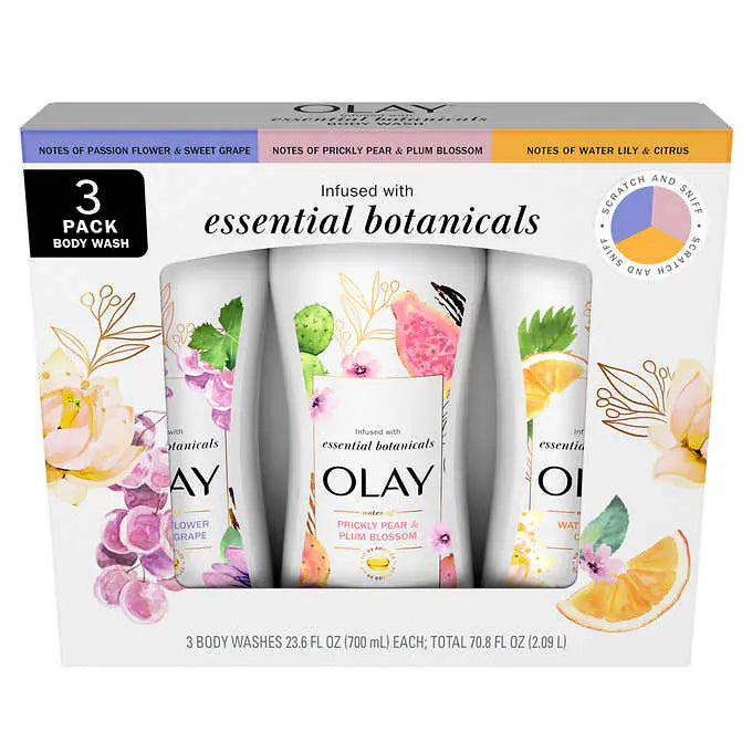 Olay Essential Botanicals Body Wash, 3-pack