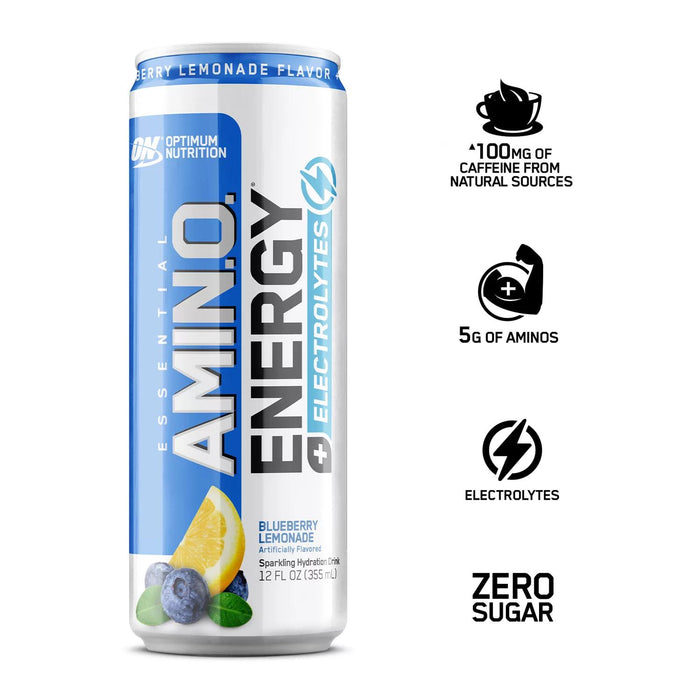 Optimum Nutrition Essential Amino Energy + Electrolytes Sparkling Hydration Drink, Blueberry Lemonade 12 ct.