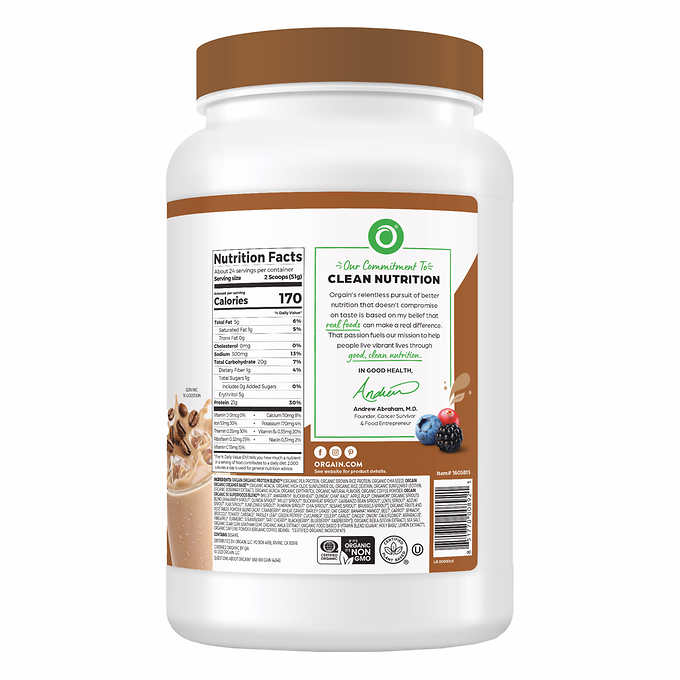Orgain Organic Protein and Superfoods Plant Based Protein Powder, Cafe Latte, 2.7 lbs