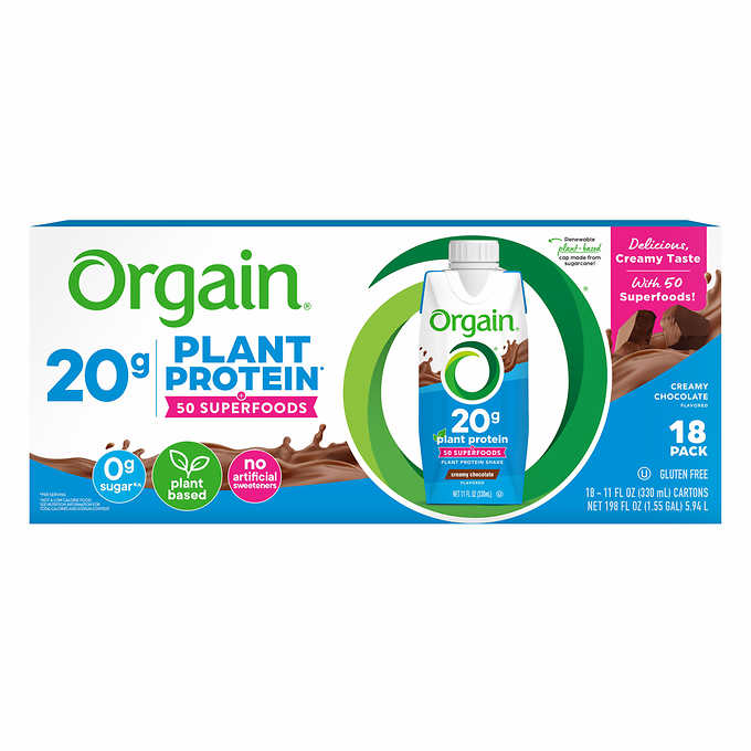 Orgain Plant-Based 20g Protein Shake Chocolate 11 fl oz, 18-count