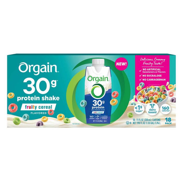 Orgain 30g Protein Shake, Fruity Cereal, 11 fl oz, 18-pack