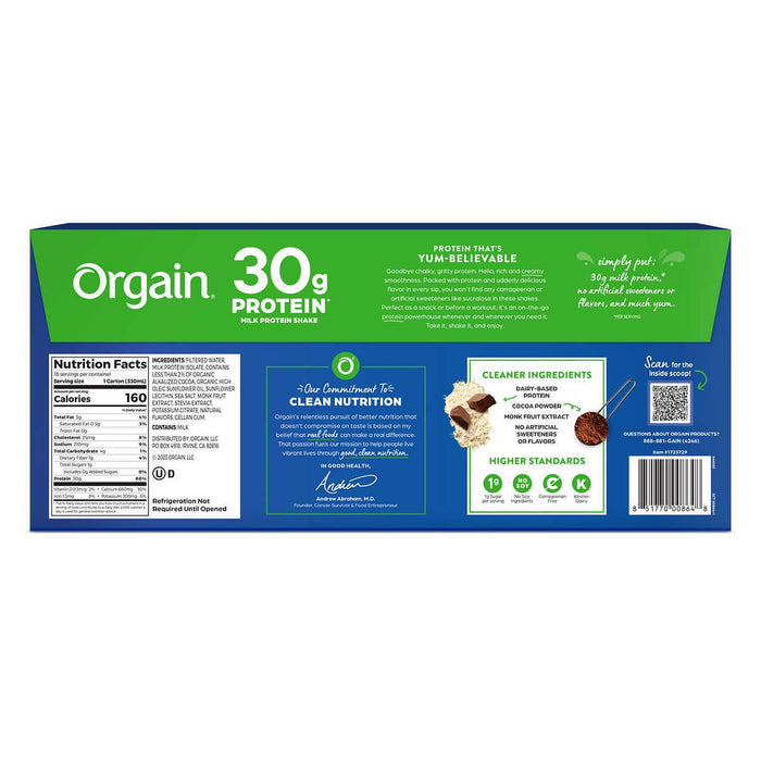 Orgain 30g Protein Shake, Chocolate Fudge, 11 fl oz, 18-pack
