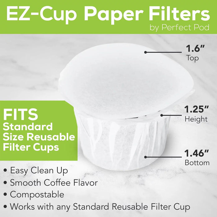 Perfect Pod EZ-Cup 2.0 Filters Disposable 100% Biodegradable Single Serve Paper Coffee Filters, 200 Ct