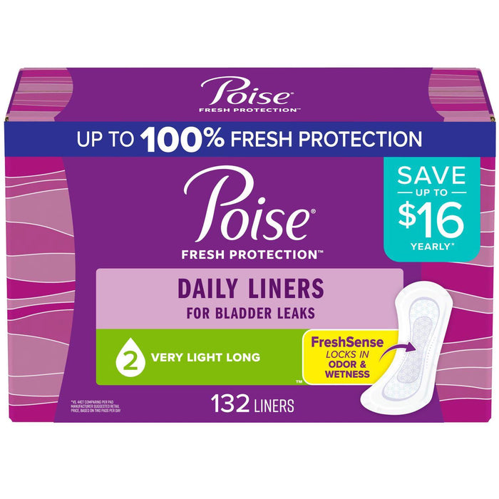 Poise Daily Incontinence Panty Liners, Very Light, 132 ct.