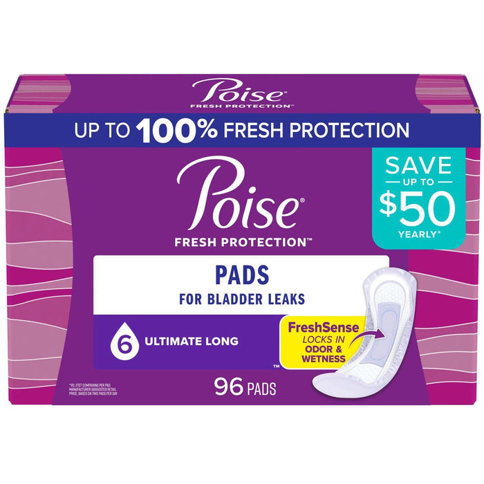 Poise Incontinence Pads, 6 Drop Ultimate Absorbency, 96 ct.