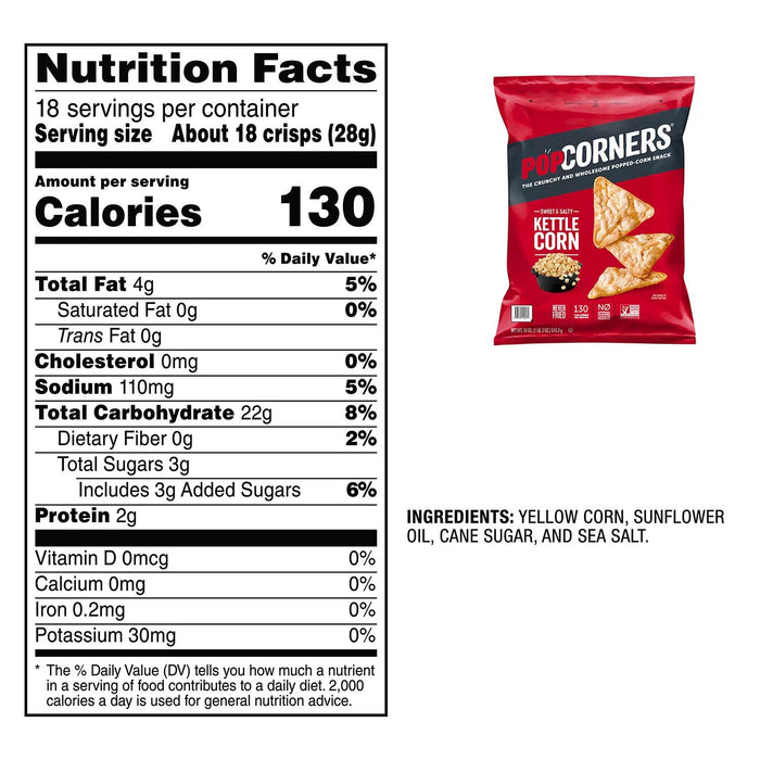 PopCorners Sweet and Salty Kettle Corn Popped-Corn Snack, 18 oz.