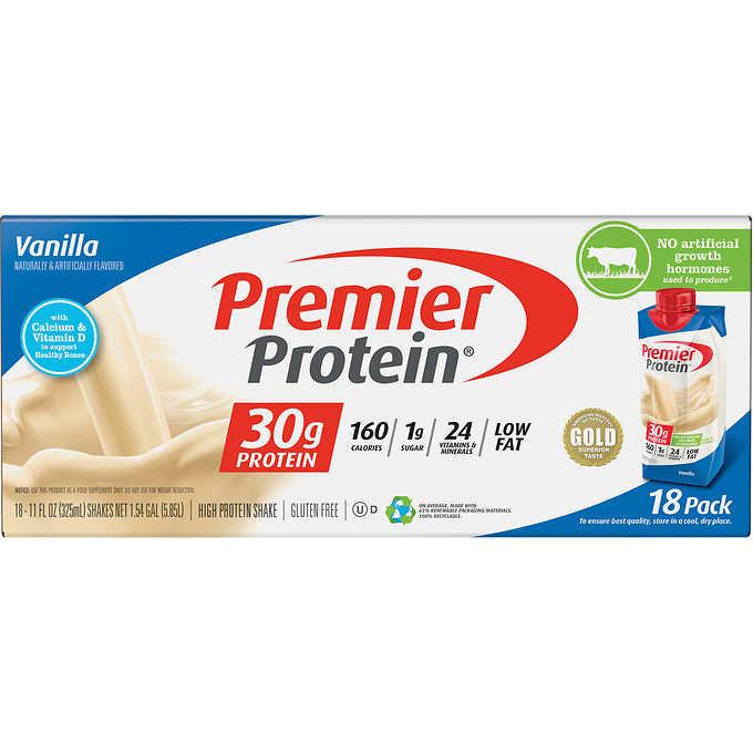 Premier 30g Protein PLUS Energy and Immune Support Shakes, Vanilla, 11 fl oz, 18-pack