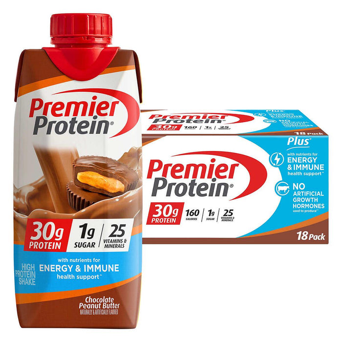 Premier 30g Protein High Protein Shakes, Chocolate Peanut Butter, 11 fl oz, 18-pack