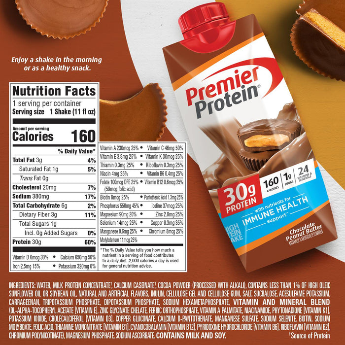 Premier Protein Shake, Chocolate Peanut Butter, 30g Protein, 11 fl oz, 12 Ct
