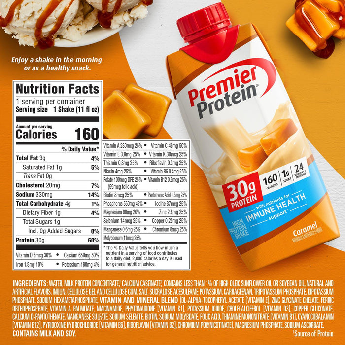 Premier Protein Shake, Caramel, 30g Protein, 11 fl oz, 12 Ct
