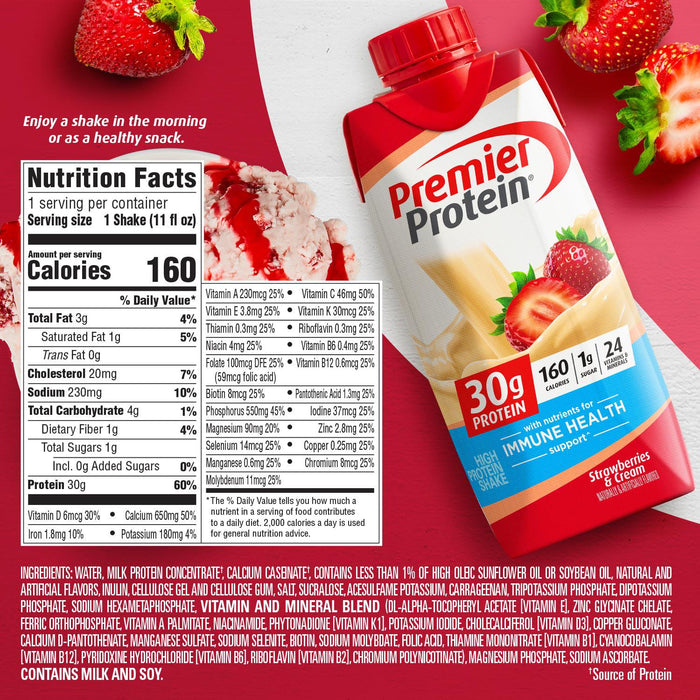 Premier Protein Shake, Strawberries and Cream, 30g Protein, 11 fl oz, 12 ct