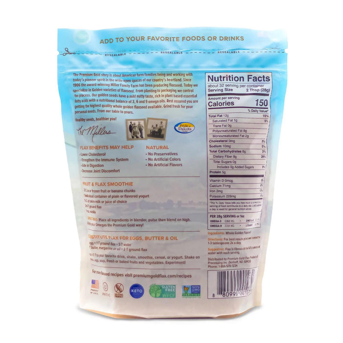 Premium Gold Whole Golden Flaxseed, 96 oz.