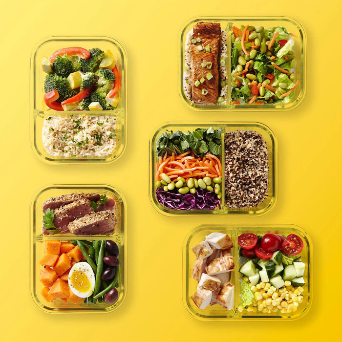 Pyrex Meal Prep 10-Piece Divided Glass Food Storage Set, 4-Cup Capacity