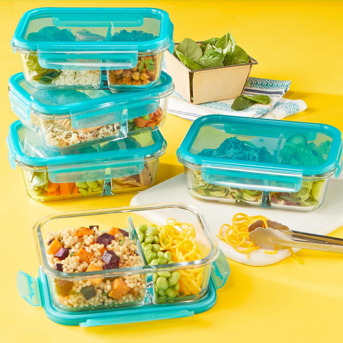 Pyrex Meal Prep 10-Piece Divided Glass Food Storage Set, 4-Cup Capacity