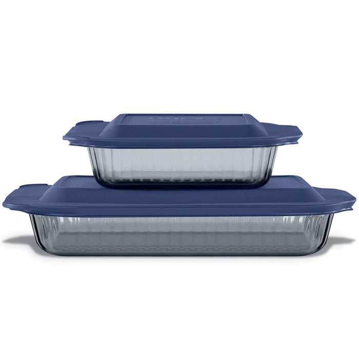 Pyrex Sculpted Tinted 4-Piece Glass Baking Dish Set with Airtight Lids