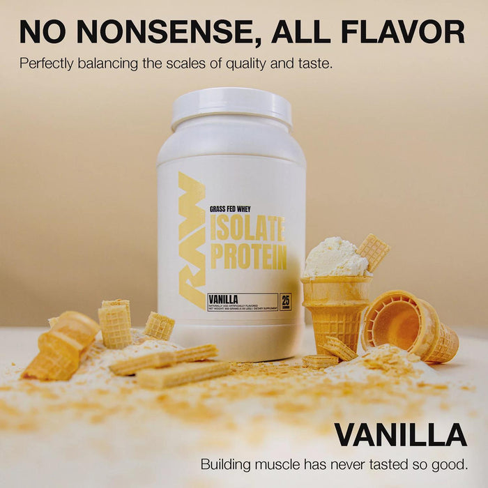 RAW Nutrition 26g Grass Fed Whey Isolate Protein Powder, Vanilla,1.97 lbs.