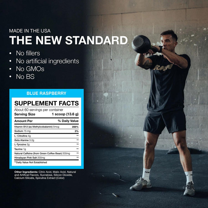 RAW Nutrition Essential Pre Workout Powder, Blue Raspberry, 1.78 lbs.