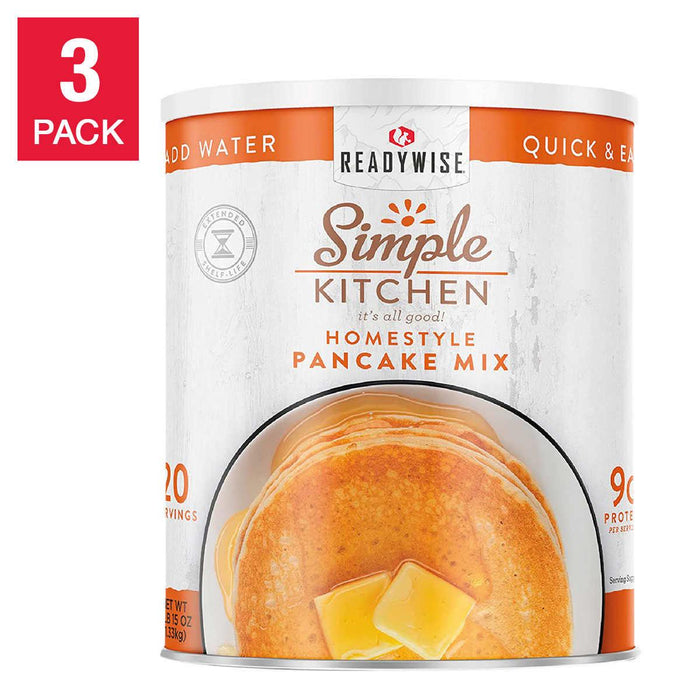 ReadyWise Simple Kitchen Pancake Mix, 3-pack #10 Cans (60 Total Servings)